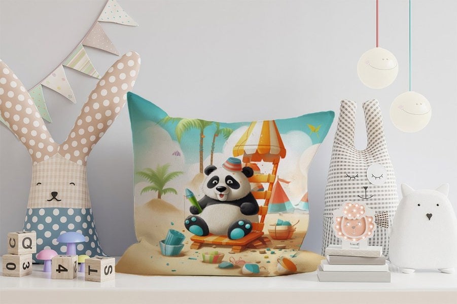 Warren Reed Panda On A Beach Holiday Cushions