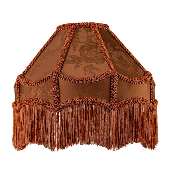 Brown Faux Silk Victorian Lampshade with Floral Decor and Long Tassels Image 1