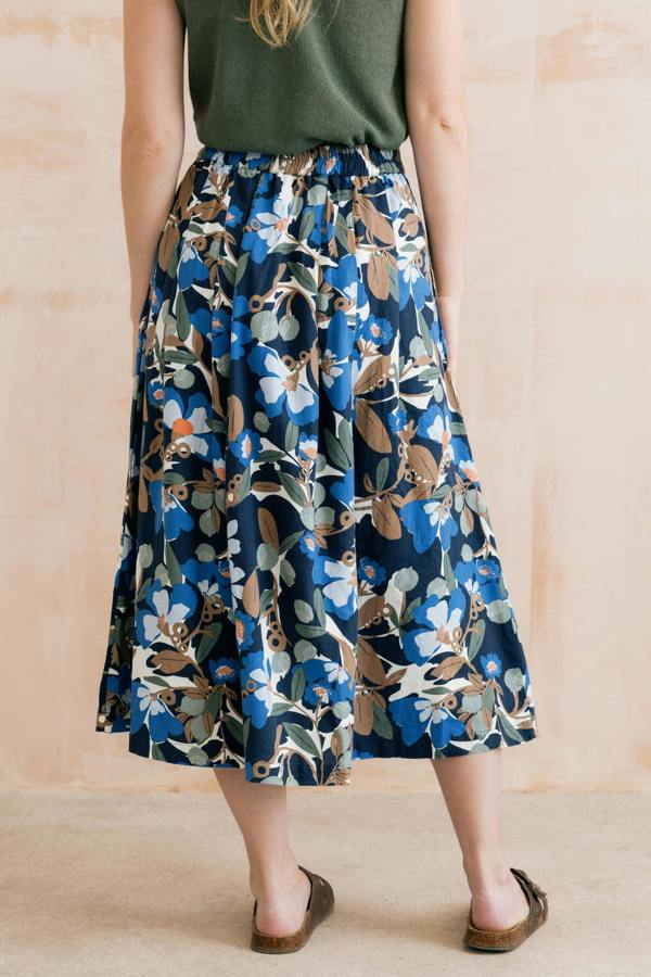 Lily & Me St Ives Linen Blend Print Midi Skirt