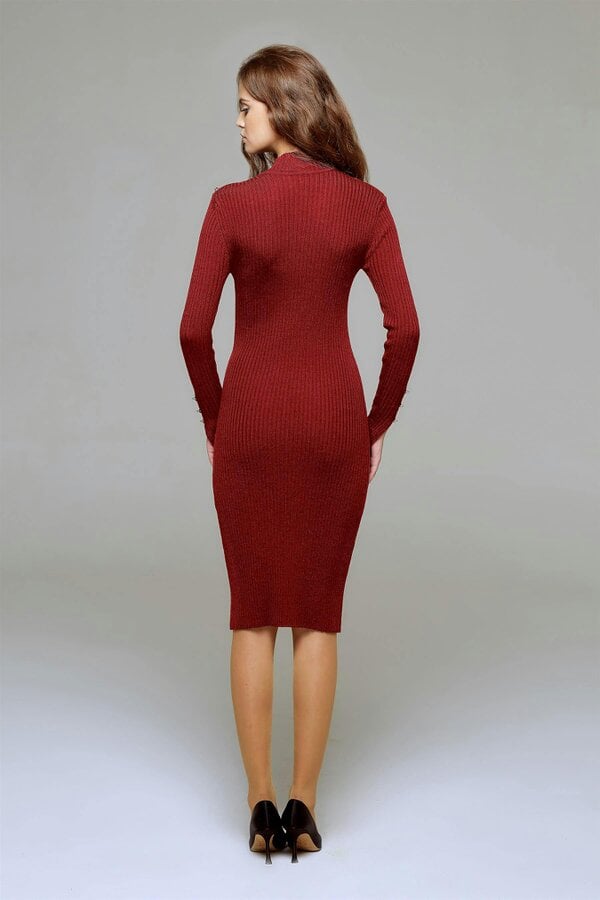 Andrea ribbed wool midi dress in burgundy