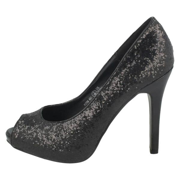 Spot On Ladies Spot On Glittery Slip On Party Heels