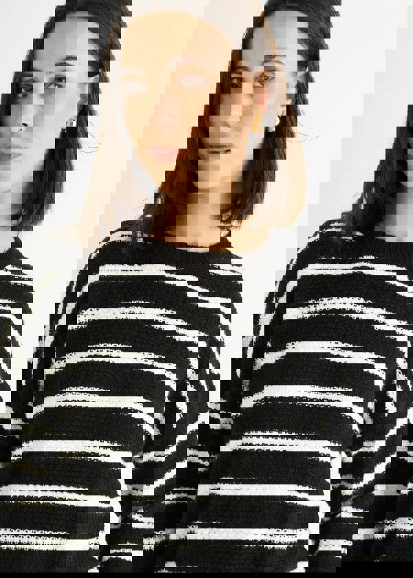 Gini London Black Stripe Chunky Knit Oversized Jumper