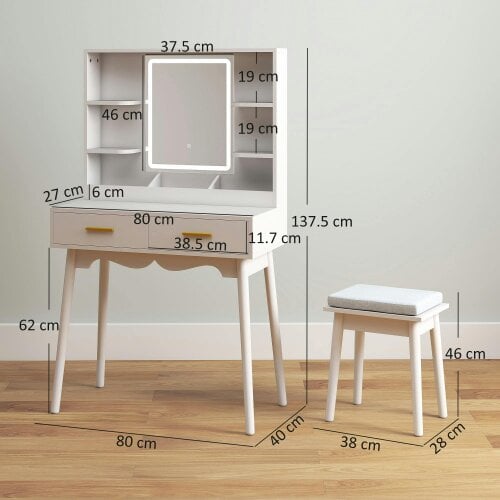 Wyld Haus Dididi White Elegant Dressing Table With LED Mirror