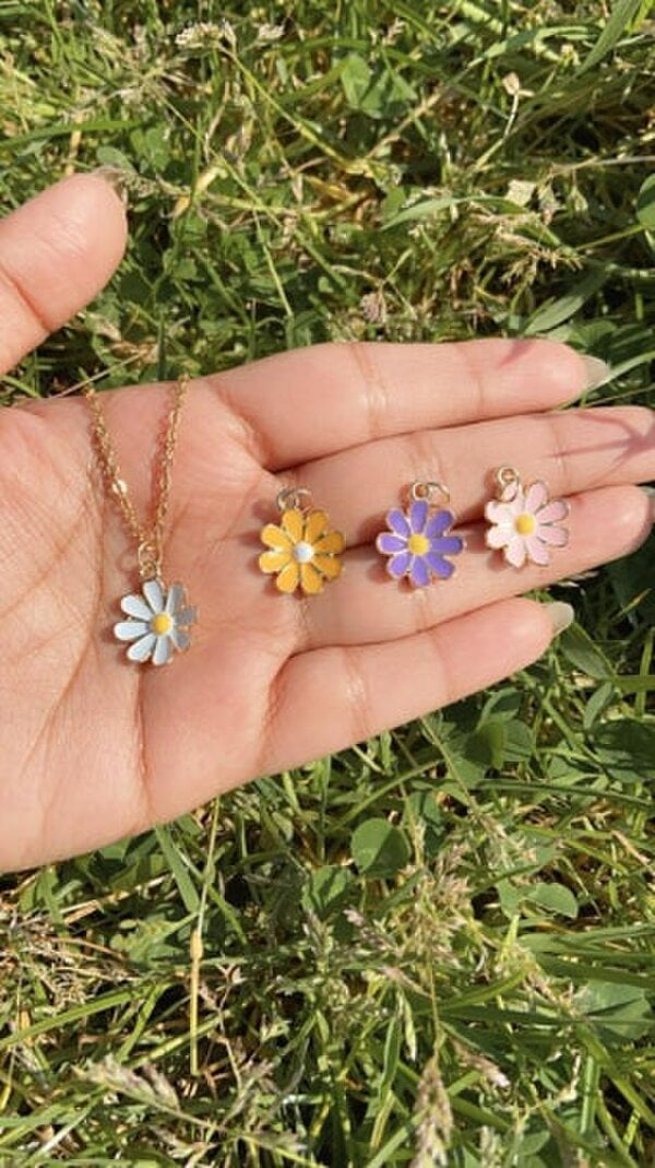 The Colourful Aura Colourful Yellow Indie Boho Daisy Floral Sunflower Charms Summer Necklace