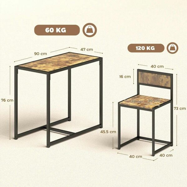 3 Piece Table Stool Set - Rustic Brown