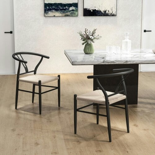 Wyld Haus Ranopa Woven Hemp And Wood Black And Beige Dining Chairs Set Of 2 With Y ShaFauxd Backrest