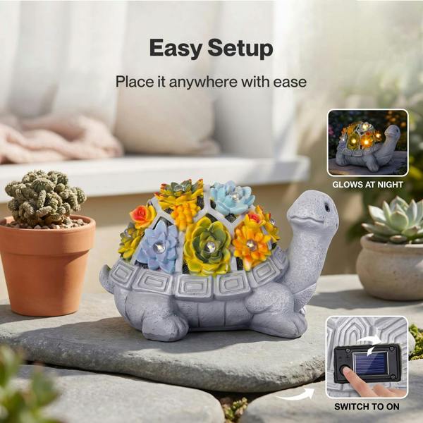 Emitto Resin Garden Ornaments Outdoor Solar Turtle Statue with LED Patio Decor