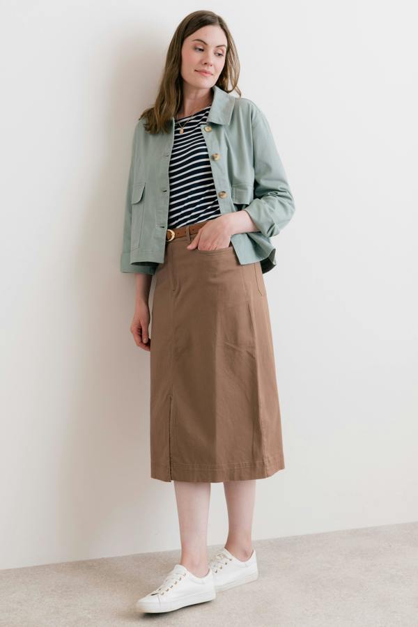 Lily & Me Morwenna Stretch Twill Midi Skirt Mocha
