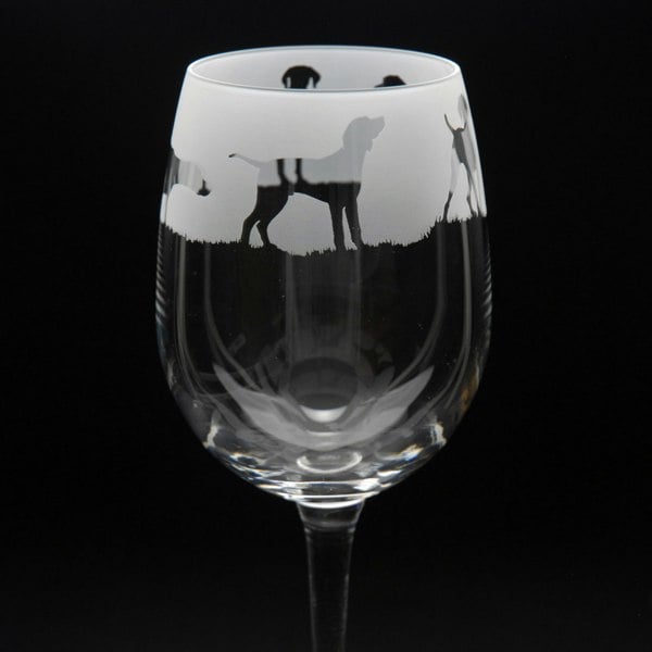 Glyptic Glass Art Hungarian Vizsla Dog Crystal Wine Glass - Hand Etched/Engraved Gift