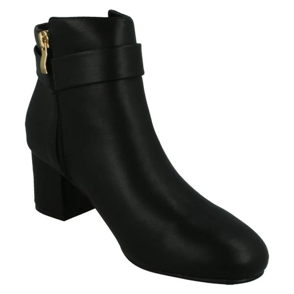 Spot On Ladies Spot On Block Heel Wide Fit Ankle Boot with Buckle and Inside Zip F51247