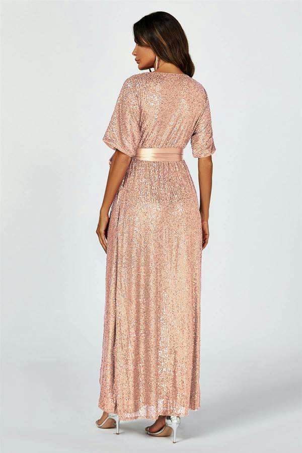 FS Collection Wrap Style Sequin Maxi Dress In Gold