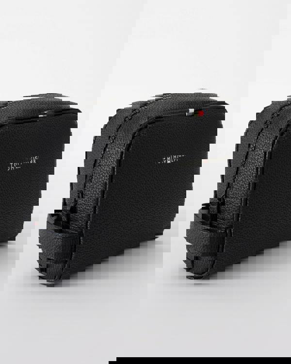 side view of Tommy Hilfiger Essential PU Mens Washbag in Black