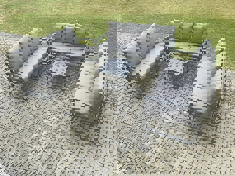 Fimous Aluminium 9 Seater Outdoor Garden Furniture Set Patio Lounge Sofa with Square Coffee Table Conservatory Set Dark Grey
