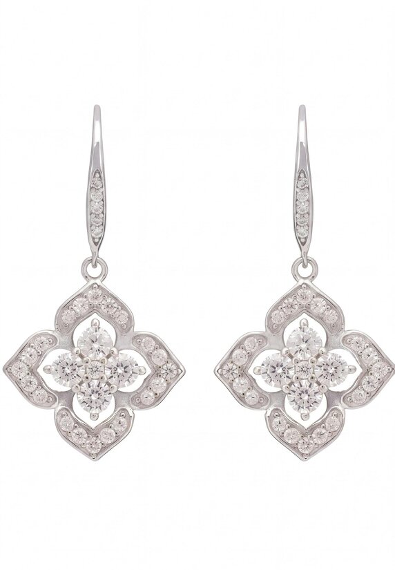 Latelita Pointed Cz Clover Flower Drop Earrings Silver