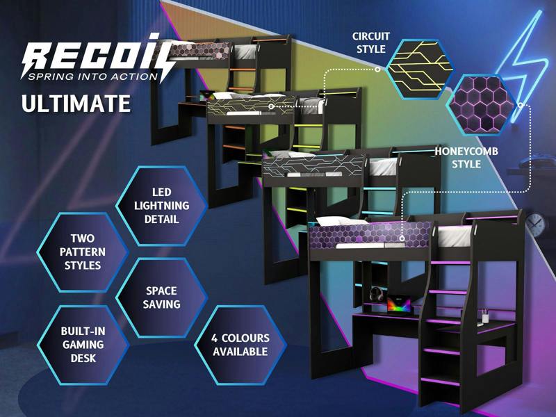 Recoil Ultimate Vivid Highsleeper with Desk Charcoal & Green