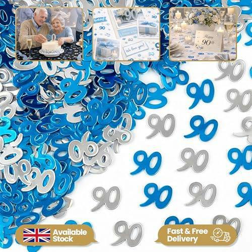 90th Birthday Blue and Silver Foil Confetti Decoration Pack for Party Tables image 5