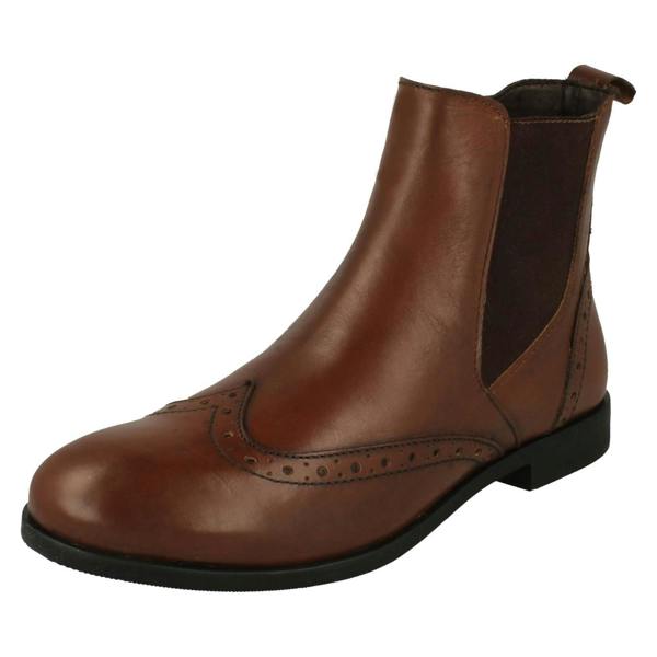 Leather Collection Ladies Leather Collection Brogue Detailed Chelsea Boots F4455