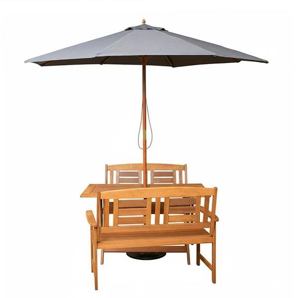 Samuel Alexander Outdoor 4 Person Folding Rectangular Wooden Garden Dining Table Benches Grey Parasol and Base Set