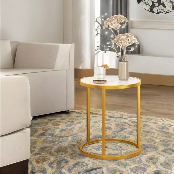 Rafaelo Mobilia Faux Marble Round Coffee Side End Table Gold