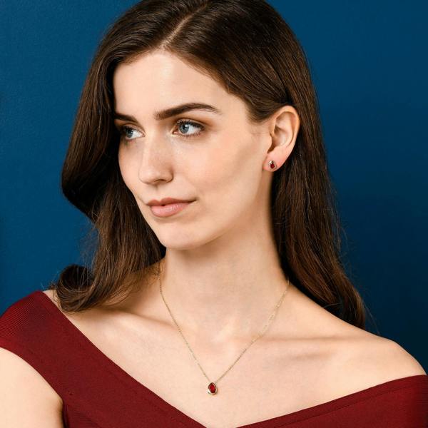 Zavana Gold Plated Red Pear Shaped Pendant Necklace with Red Cubic Zirconia Stone for Women