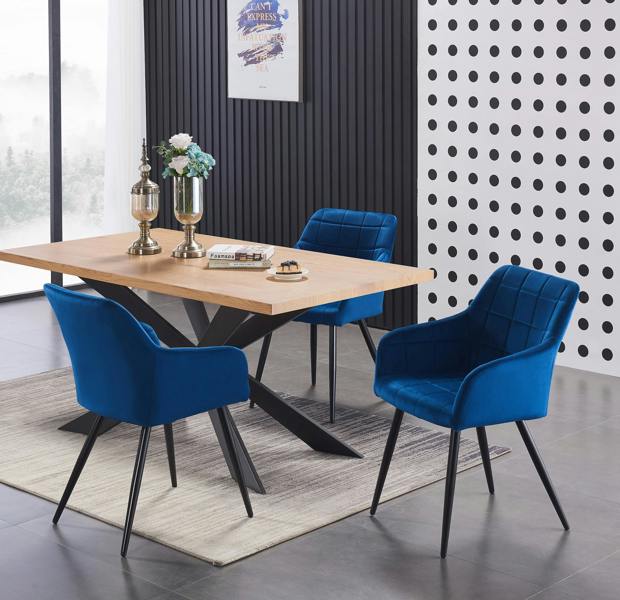 Life Interiors Single Camden Modern Velvet Dining Chair with Armrests, Quilted Design & Black Metal Legs