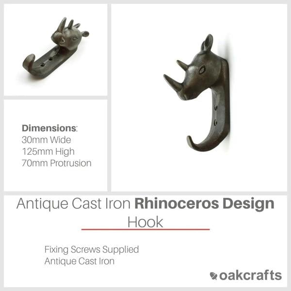 Antique Cast Iron Rhinoceros Single Hook - 125mm