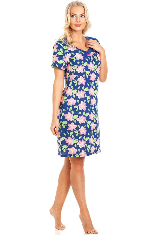 Camille Classic Rose Print Cotton Nightdress - large blue floral