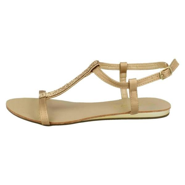 Savannah Ladies Savannah Flat T Bar Diamante Trim Casual Sandal