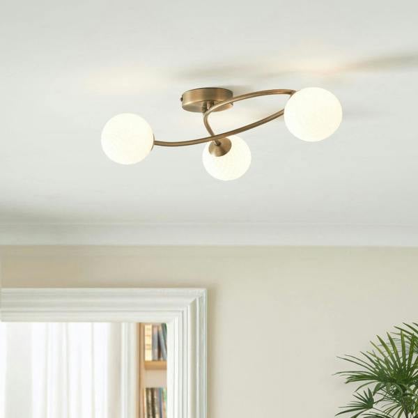 Pagazzi Lighting Jaymie 3-Light Antique Brass Semi-Flush Ceiling Light