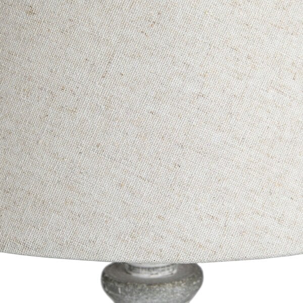 Wyld Haus Milan Distressed Grey Farmhouse Carved Wooden Table Lamp with Cream Linen Shade