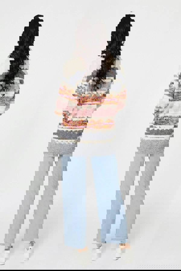 White | Striped Texture Oversized Jumper
