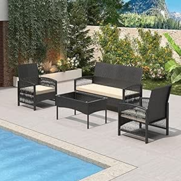 Rattan Sofa Chairs and Table Outdoor Patio Garden Set Sofia Black