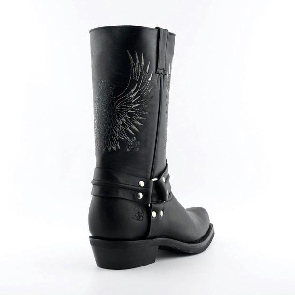 Grinders Mens Black Leather Cowboy Boots-Bald Eagle