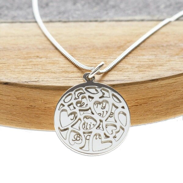 Christopher James of London Sterling Silver Hearts Pendants With Personalised Disc & Chain
