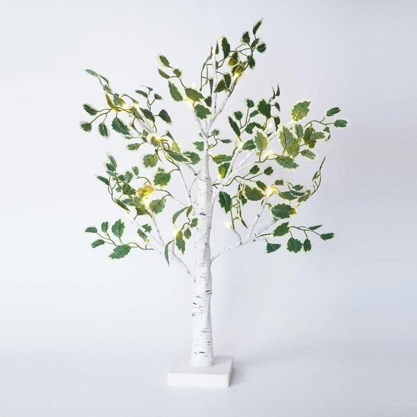 smartbies Birch Christmas Tree with Lights Table Top Tree With 24 Warm Lights