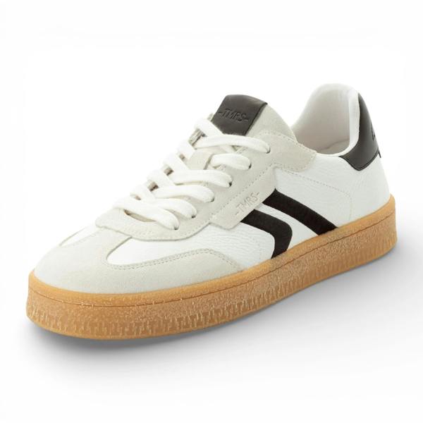 Tamaris Men's White Leather Black Stripe Sneakers