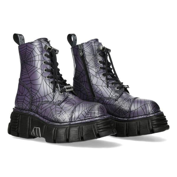 New Rock Purple Leather Gothic Military Biker Boots - MILI083CCT-C122