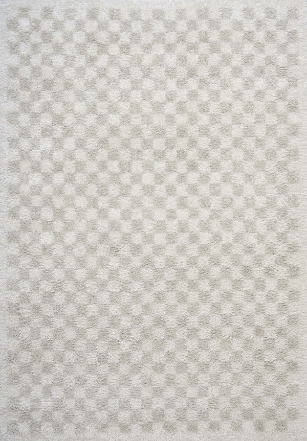 Moodi Shaggy Cream Rug, soft & fluffy pile, tartan design | THE RUGS