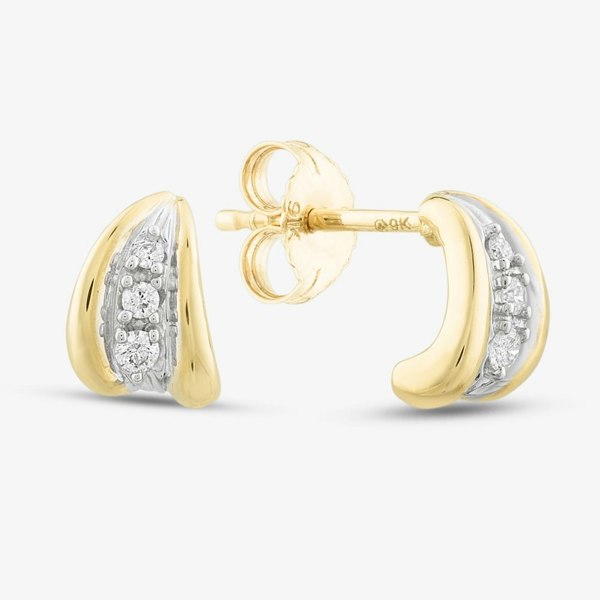 T. H. Baker 9ct Yellow Gold Brilliant Cut Diamond Curved Studs Earrings E1240/10-10