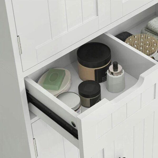 Tall Bathroom Cabinet, Freestanding Bathroom Storage Cabinet with Drawer, Shelves and Doors, 60 x 30 x 160 cm, White