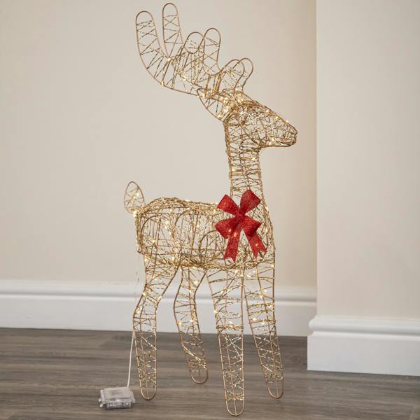 Samuel Alexander 74cm Battery Powered Light up Gold Twist Christmas Standing Reindeer with 100 Warm White LEDs