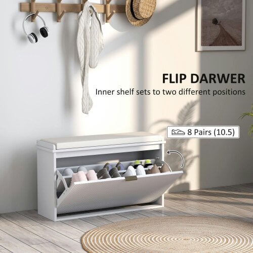Wyld Haus Lidito Wooden White 8 Pair Shoe Bench With Cushioned Top