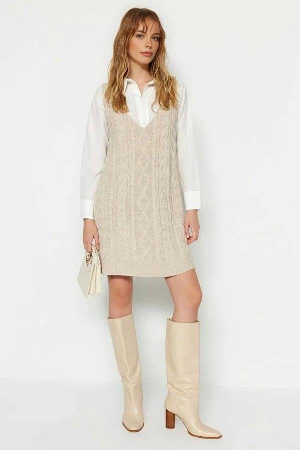WOVCOR Mini Hair Knitted Knitwear Vest Dress