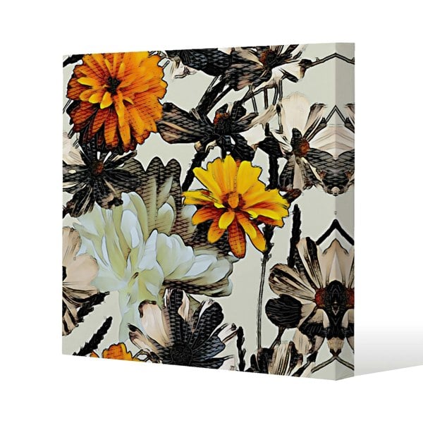 Benjamin Tate Design Orange Flower Print Slim Style Canvas Print  40x40cm , 15mm Slim Real wood.