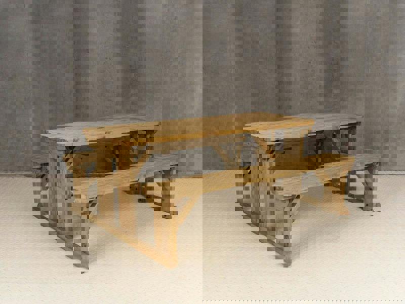 Abies Rounded Picnic Table and Benches Set - Rustic Finish Wooden Outdoor Dining Set for Gardens and Patios