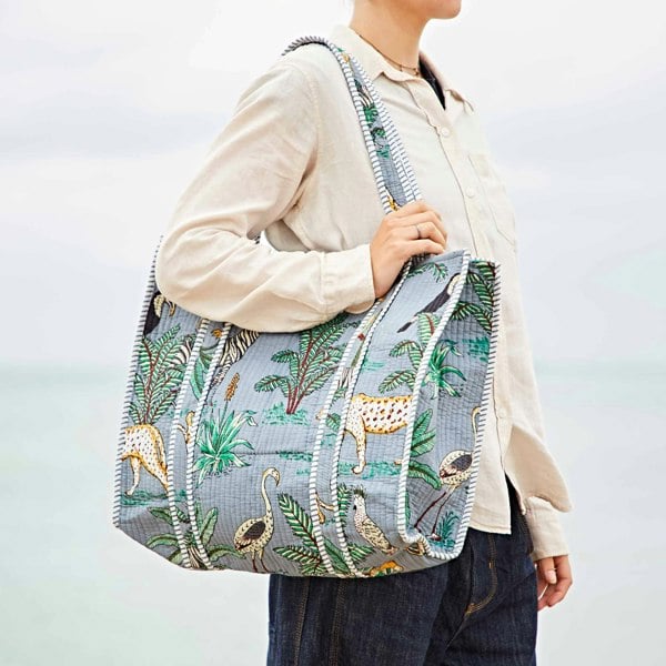 Paper High Reversible Jungle Print Quilted Cotton Tote Bag