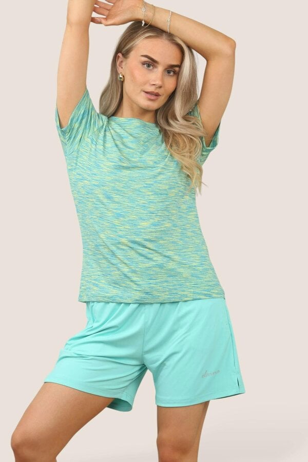 Elaina Fashion Women's Activewear Set – Lightweight Performance T-Shirt & Shorts with Pockets, Gym, Yoga, Running | Various Colours - S/8 - AQUA BLUE