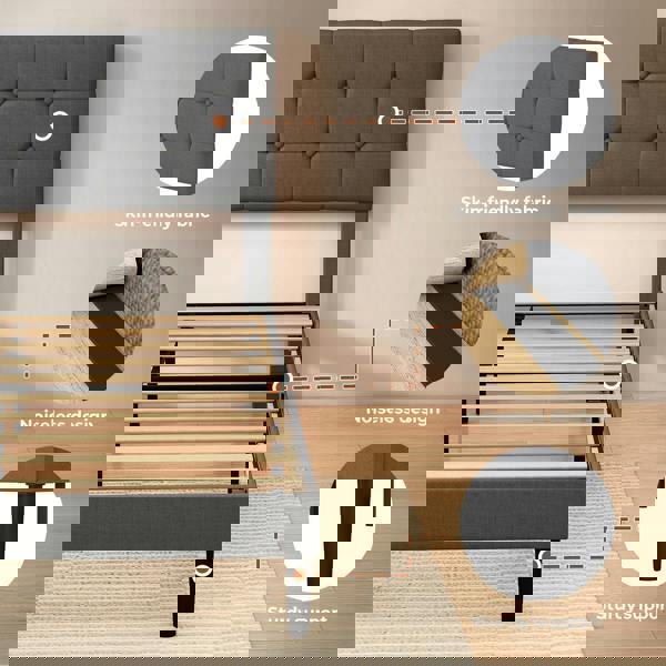 Levede Bed Frame Upholstered Linen Headboard Tufted Wooden Slat Double Size Grey