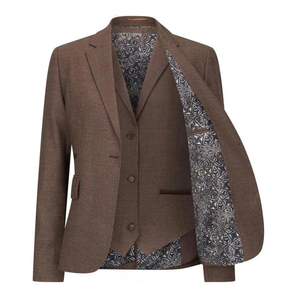 TruClothing Women's Brown Three-Piece Tailored Fit Suit in Prince of Wales Check
