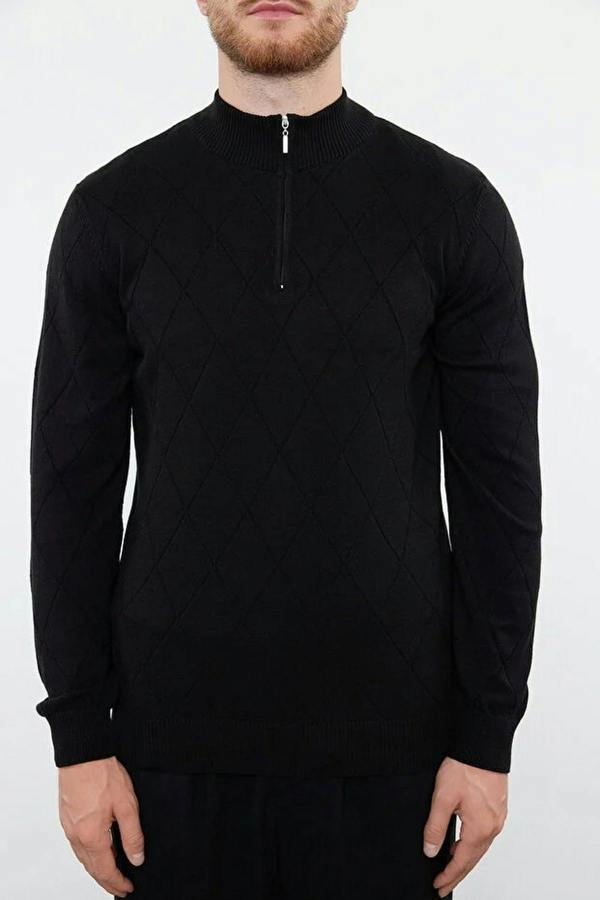 WOVCOR Slim Fit Half Turtleneck Zippered Collar Knit Men's Sweater